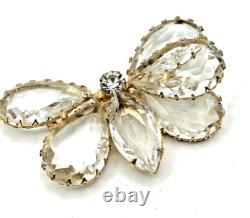 Vintage Unsigned Schreiner Rhinestone Butterfly Brooch Gold Tone 3 READ