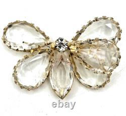 Vintage Unsigned Schreiner Rhinestone Butterfly Brooch Gold Tone 3 READ