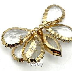 Vintage Unsigned Schreiner Rhinestone Butterfly Brooch Gold Tone 3 READ