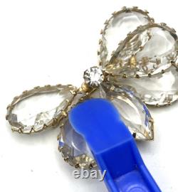 Vintage Unsigned Schreiner Rhinestone Butterfly Brooch Gold Tone 3 READ