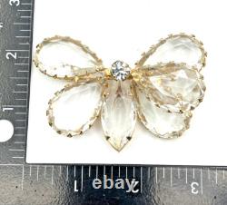 Vintage Unsigned Schreiner Rhinestone Butterfly Brooch Gold Tone 3 READ