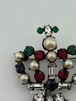 Vintage Unsigned Schreiner Rhinestone Crown Maltese Cross Brooch Pin