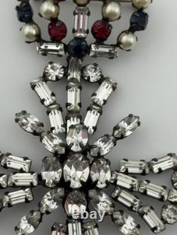 Vintage Unsigned Schreiner Rhinestone Crown Maltese Cross Brooch Pin