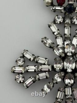 Vintage Unsigned Schreiner Rhinestone Crown Maltese Cross Brooch Pin