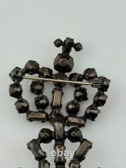 Vintage Unsigned Schreiner Rhinestone Crown Maltese Cross Brooch Pin