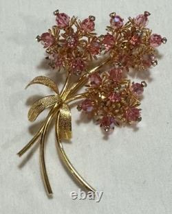 Vintage VENDOME Grand AB Pink Crystal Bead & Rhinestone Floral Spray Brooch