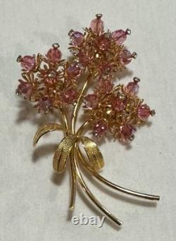 Vintage VENDOME Grand AB Pink Crystal Bead & Rhinestone Floral Spray Brooch