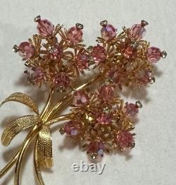 Vintage VENDOME Grand AB Pink Crystal Bead & Rhinestone Floral Spray Brooch