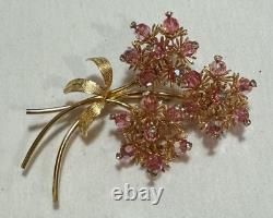 Vintage VENDOME Grand AB Pink Crystal Bead & Rhinestone Floral Spray Brooch