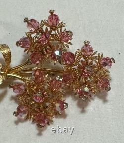 Vintage VENDOME Grand AB Pink Crystal Bead & Rhinestone Floral Spray Brooch