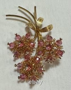Vintage VENDOME Grand AB Pink Crystal Bead & Rhinestone Floral Spray Brooch