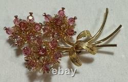 Vintage VENDOME Grand AB Pink Crystal Bead & Rhinestone Floral Spray Brooch