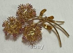 Vintage VENDOME Grand AB Pink Crystal Bead & Rhinestone Floral Spray Brooch