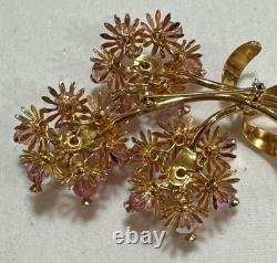 Vintage VENDOME Grand AB Pink Crystal Bead & Rhinestone Floral Spray Brooch