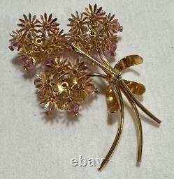 Vintage VENDOME Grand AB Pink Crystal Bead & Rhinestone Floral Spray Brooch
