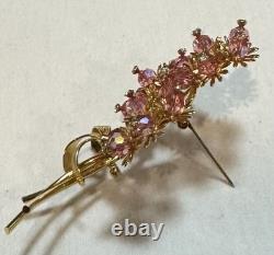 Vintage VENDOME Grand AB Pink Crystal Bead & Rhinestone Floral Spray Brooch