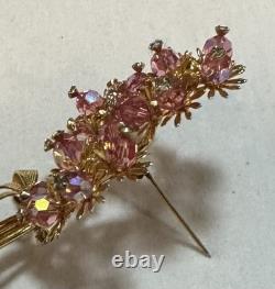 Vintage VENDOME Grand AB Pink Crystal Bead & Rhinestone Floral Spray Brooch