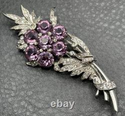 Vintage VTG Reja Faux Amethyst Rhinestone Flower Bouquet Brooch Silver Vintage VTG Reja Faux Amethyst Rhinestone Flower Bouquet Brooch Silver