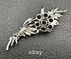 Vintage VTG Reja Faux Amethyst Rhinestone Flower Bouquet Brooch Silver