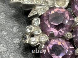 Vintage VTG Reja Faux Amethyst Rhinestone Flower Bouquet Brooch Silver