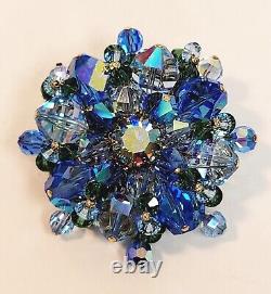 Vintage Vendome Brooch Blue AB Rhinestone Blue Green Glass Crystals