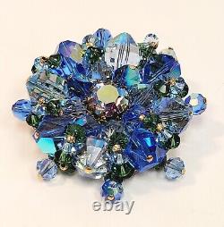 Vintage Vendome Brooch Blue AB Rhinestone Blue Green Glass Crystals