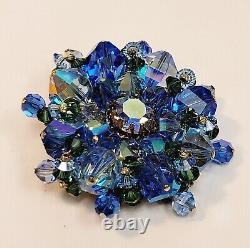 Vintage Vendome Brooch Blue AB Rhinestone Blue Green Glass Crystals