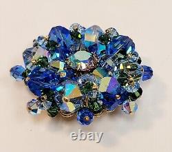 Vintage Vendome Brooch Blue AB Rhinestone Blue Green Glass Crystals