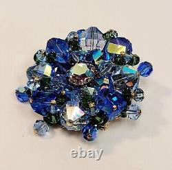 Vintage Vendome Brooch Blue AB Rhinestone Blue Green Glass Crystals