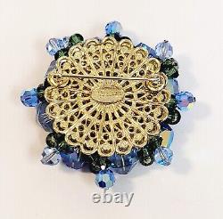 Vintage Vendome Brooch Blue AB Rhinestone Blue Green Glass Crystals