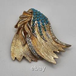 Vintage Vendome Brooch Blue Rhinestone Signed