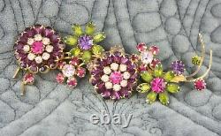 Vintage Vendome Gold Fuchsia Pink Purple Green Floral Flower brooch Pin