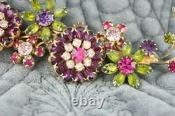 Vintage Vendome Gold Fuchsia Pink Purple Green Floral Flower brooch Pin