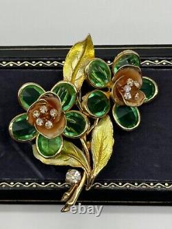 Vintage Vendome Green Inverted Rhinestone Flower Brooch