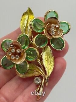 Vintage Vendome Green Inverted Rhinestone Flower Brooch