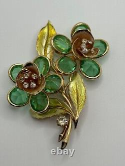 Vintage Vendome Green Inverted Rhinestone Flower Brooch