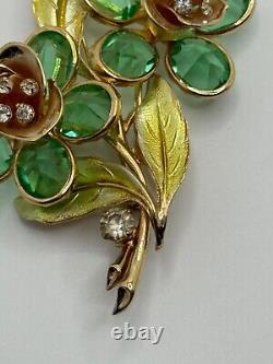 Vintage Vendome Green Inverted Rhinestone Flower Brooch