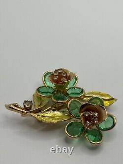 Vintage Vendome Green Inverted Rhinestone Flower Brooch