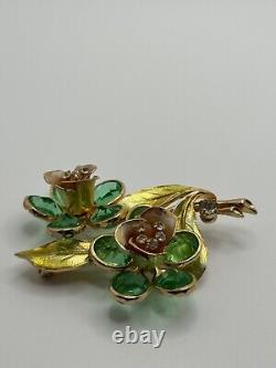 Vintage Vendome Green Inverted Rhinestone Flower Brooch