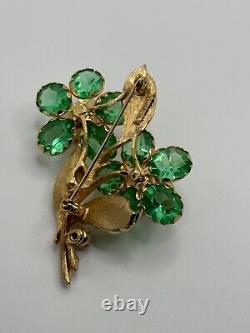 Vintage Vendome Green Inverted Rhinestone Flower Brooch