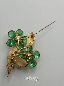 Vintage Vendome Green Inverted Rhinestone Flower Brooch