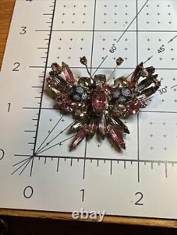 Vintage Verified D&E JULIANA Butterfly Rhinestone Pink Gray Black Pin Brooch