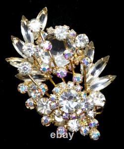 Vintage Verified D&E JULIANA Rhinestone Brooch Large Flower Spray Gold Tone