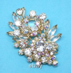 Vintage Verified D&E JULIANA Rhinestone Brooch Large Flower Spray Gold Tone