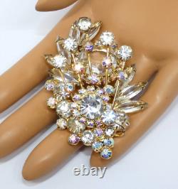 Vintage Verified D&E JULIANA Rhinestone Brooch Large Flower Spray Gold Tone