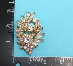 Vintage Verified D&E JULIANA Rhinestone Brooch Large Flower Spray Gold Tone