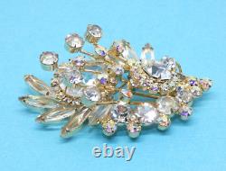 Vintage Verified D&E JULIANA Rhinestone Brooch Large Flower Spray Gold Tone