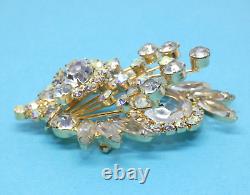 Vintage Verified D&E JULIANA Rhinestone Brooch Large Flower Spray Gold Tone