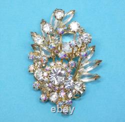 Vintage Verified D&E JULIANA Rhinestone Brooch Large Flower Spray Gold Tone