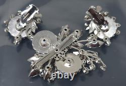 Vintage W Germany Blue AB Rhinestone Lucite Flowers Cabochon Brooch Earrings Set